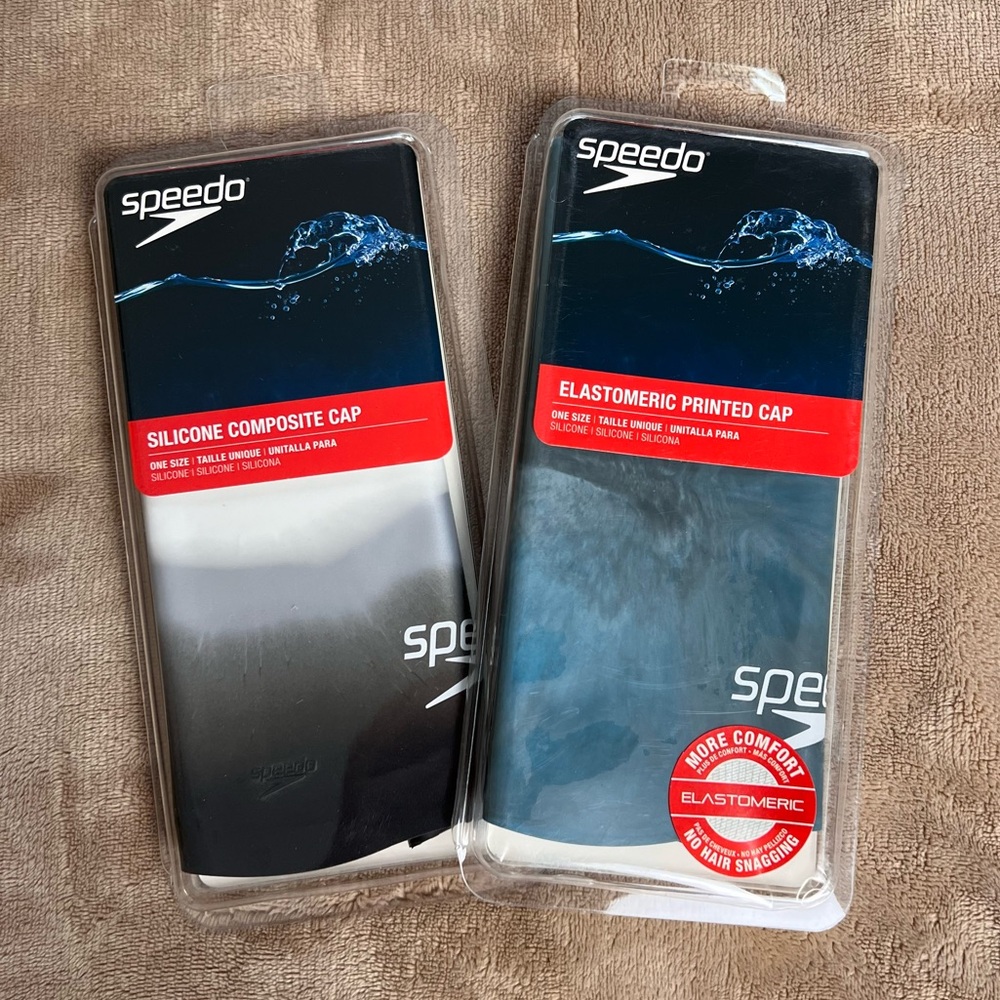 SPEEDO Elastomeric and Composite Silicone Printed Swim Cap Bundle - One Size - Picture 1 of 5